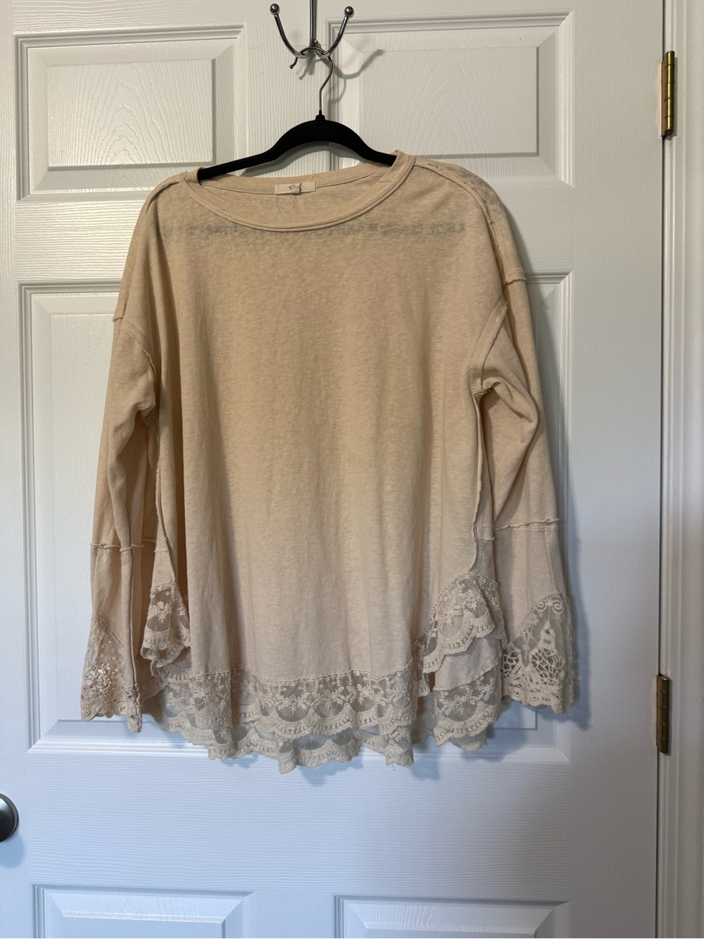easel Cotton Blend Boho Lace Detail Long Sleeve Top - S - Picture 2 of 7